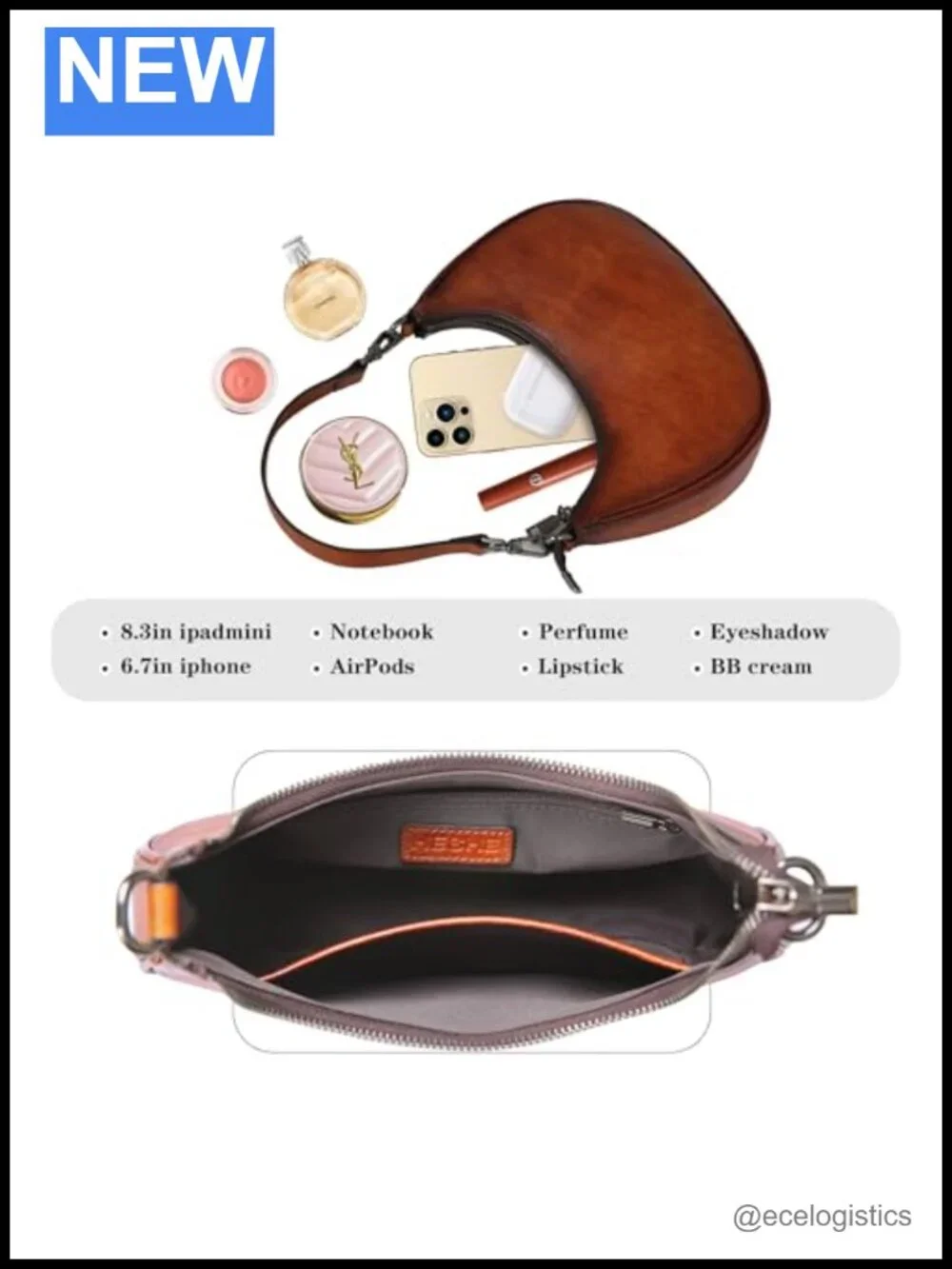 Genuine Leather Hobo Crossbody Bag Women Crescent Purse Shoulder